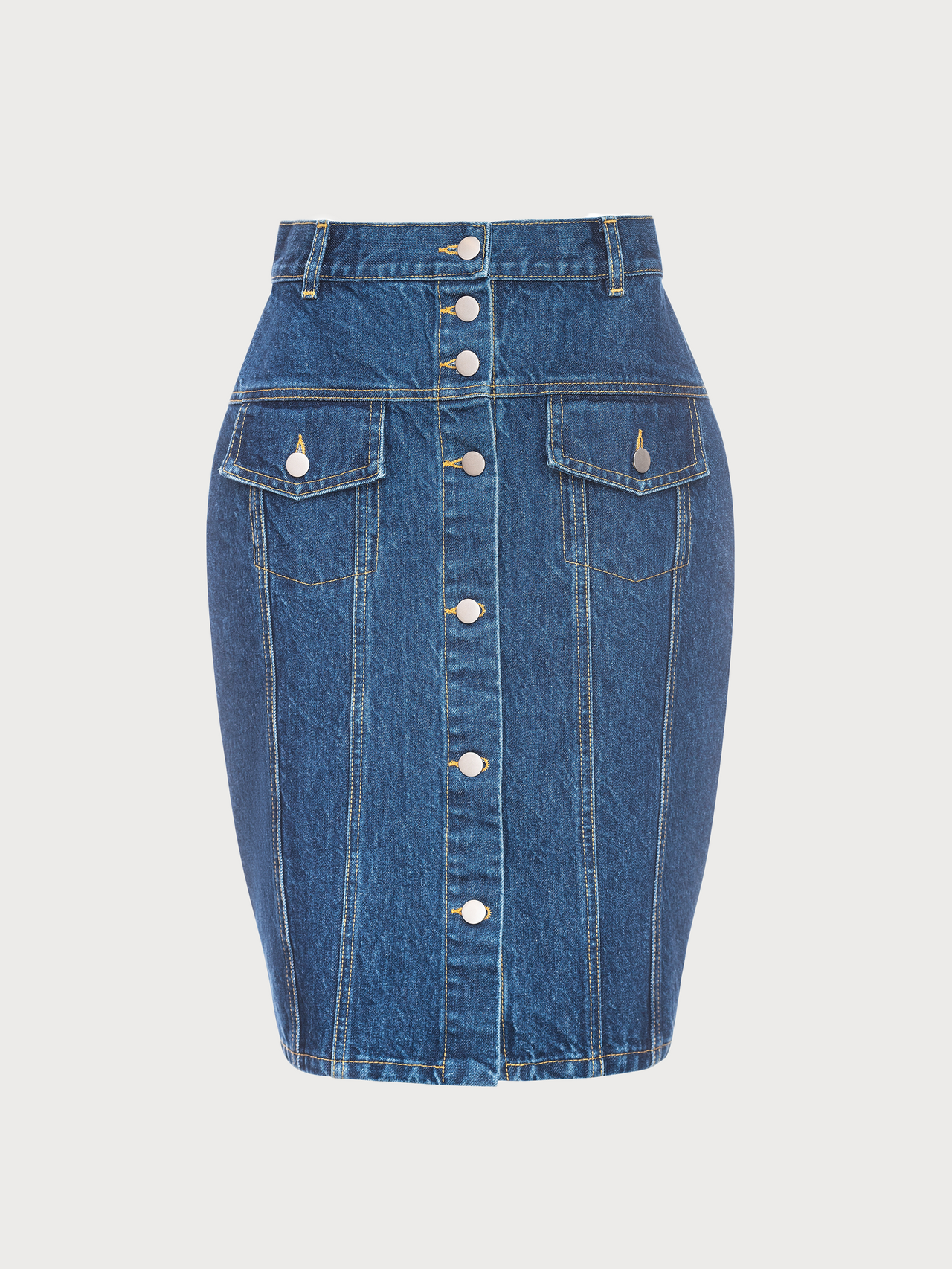 Buy Facing Denim Midi Skirt – Bottoms by Ksenia Schnaider | Ethical & Sustainable Fashion