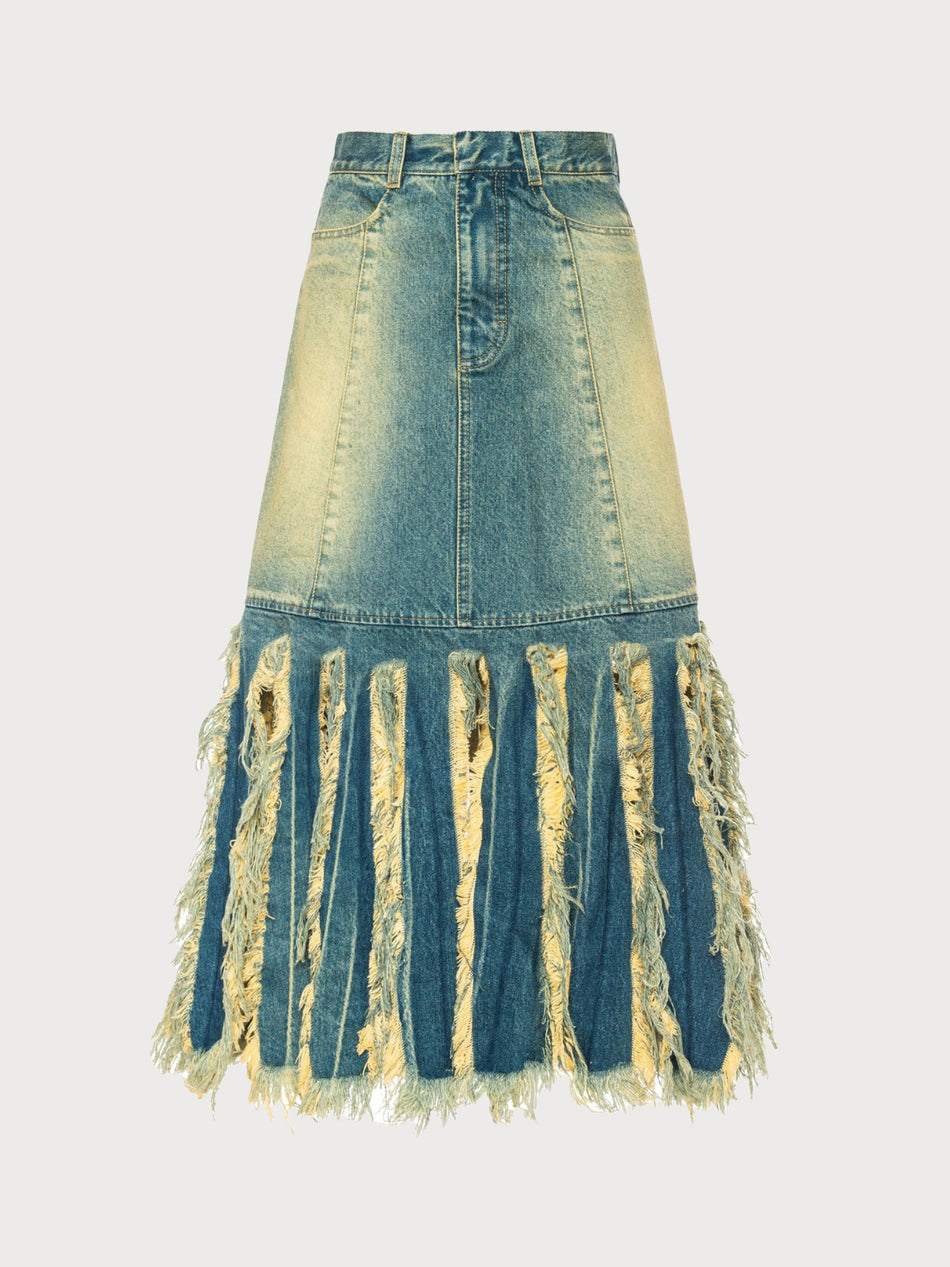 Tank Top & Fringed Skirt Denim 2Pcs