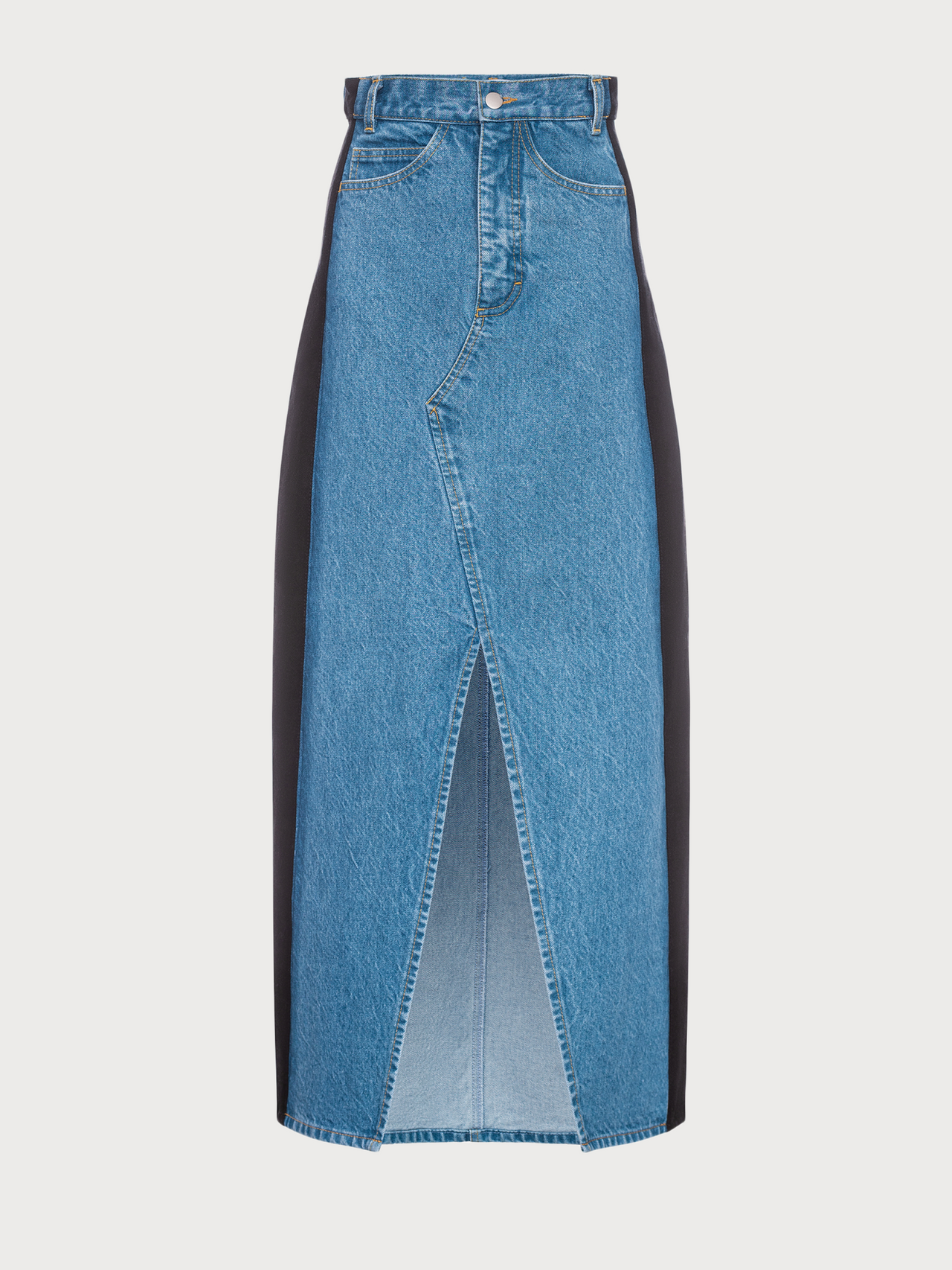 Buy Denim Maxi Skirt with Contrast Side Lines – Bottoms by Ksenia Schnaider | Ethical & Sustainable Fashion