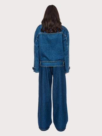 Buy Denim Jacket with Denim Fur Collar – Outerwear by Ksenia Schnaider | Ethical & Sustainable Fashion