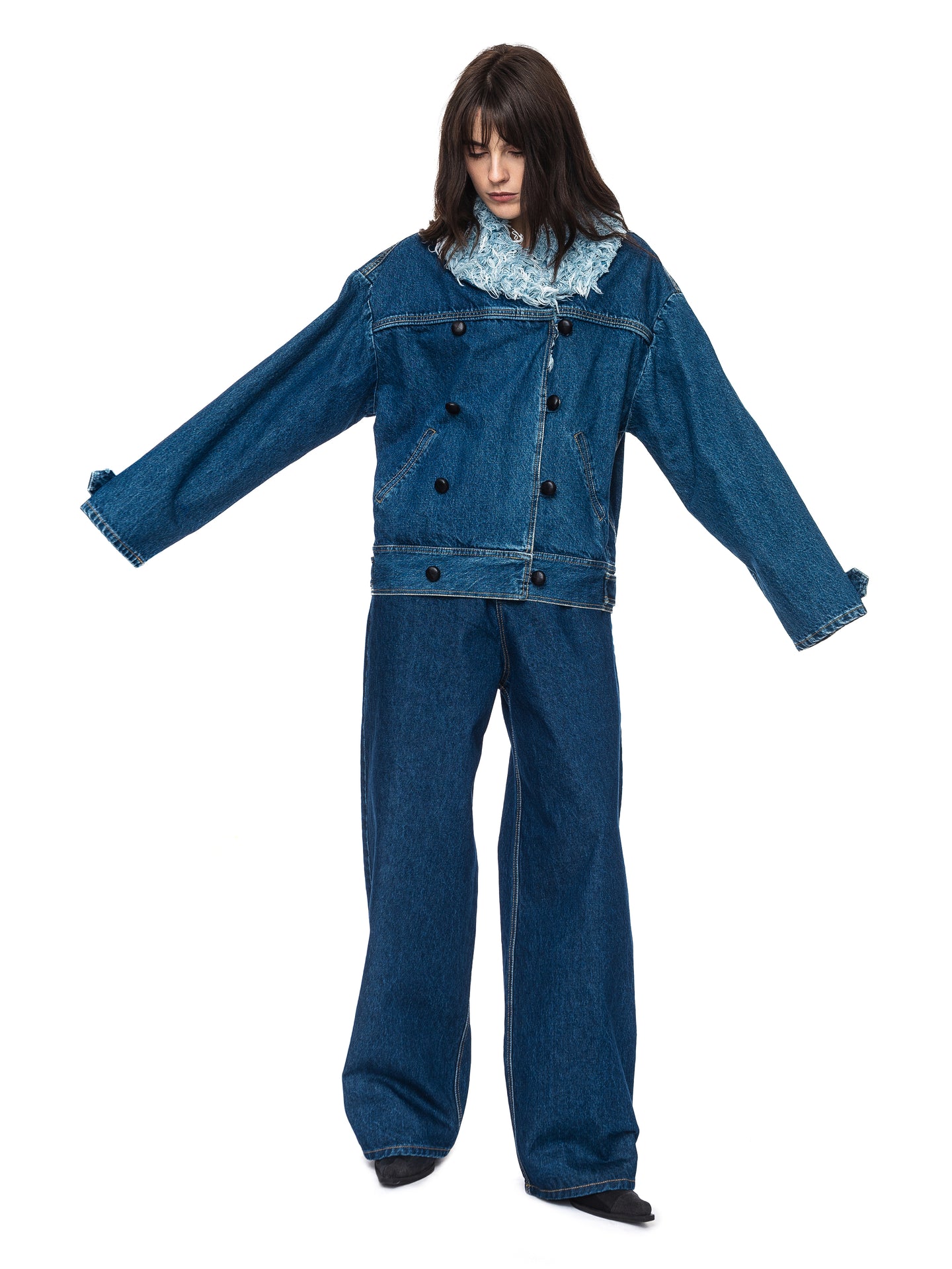 Medium Blue Denim Jacket with Denim Fur Collar image