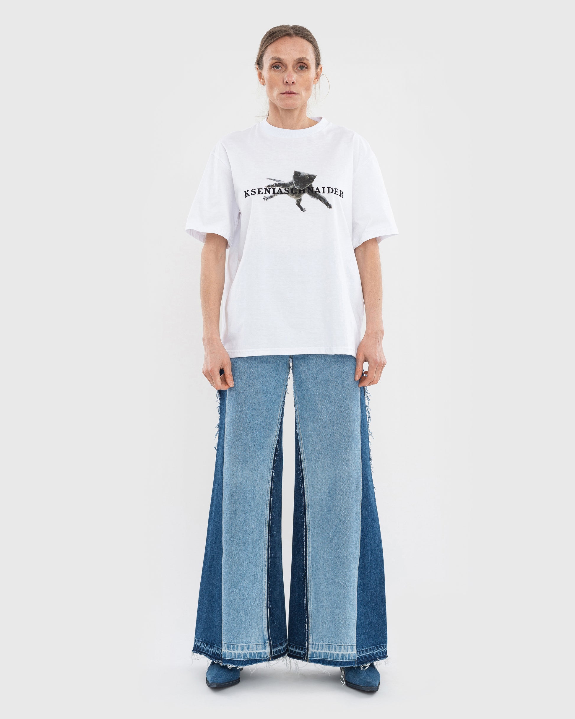 Buy Reworked Patchwork Wide Jeans – Bottoms by Ksenia Schnaider | Ethical & Sustainable Fashion