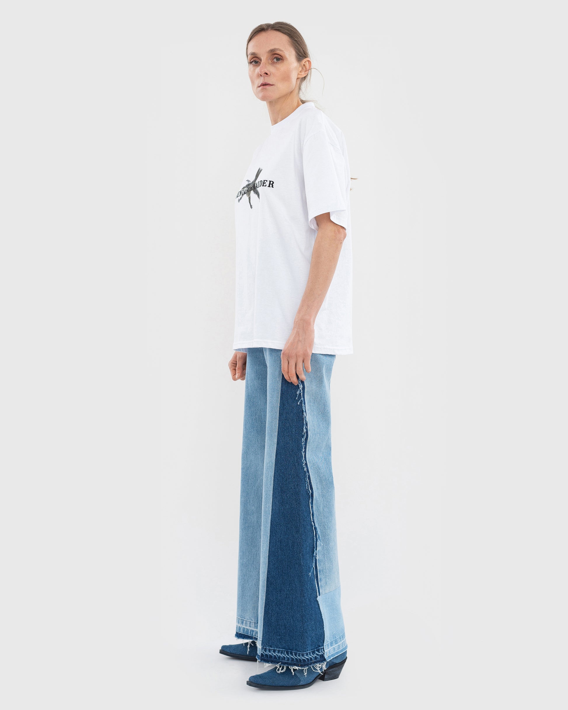 Buy Reworked Patchwork Wide Jeans – Bottoms by Ksenia Schnaider | Ethical & Sustainable Fashion
