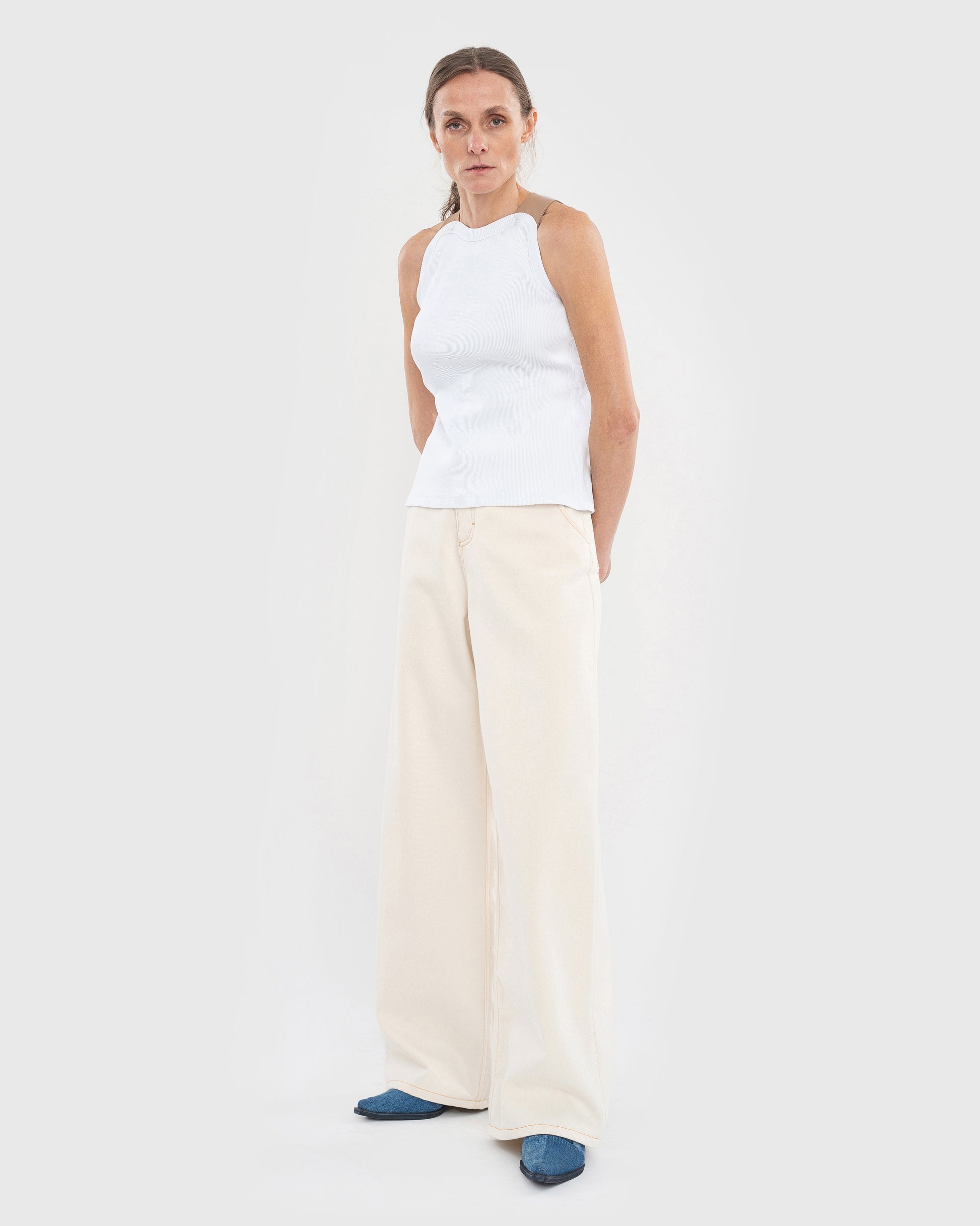 Buy White Wide Jeans – Bottoms by Ksenia Schnaider | Ethical & Sustainable Fashion