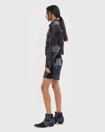 Buy Black Patchwork Jacket – Outerwear by Ksenia Schnaider | Ethical & Sustainable Fashion