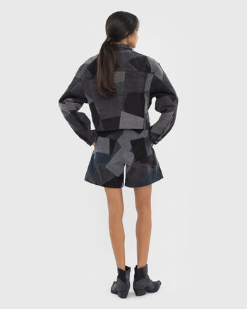 Buy Black Patchwork Jacket – Outerwear by Ksenia Schnaider | Ethical & Sustainable Fashion