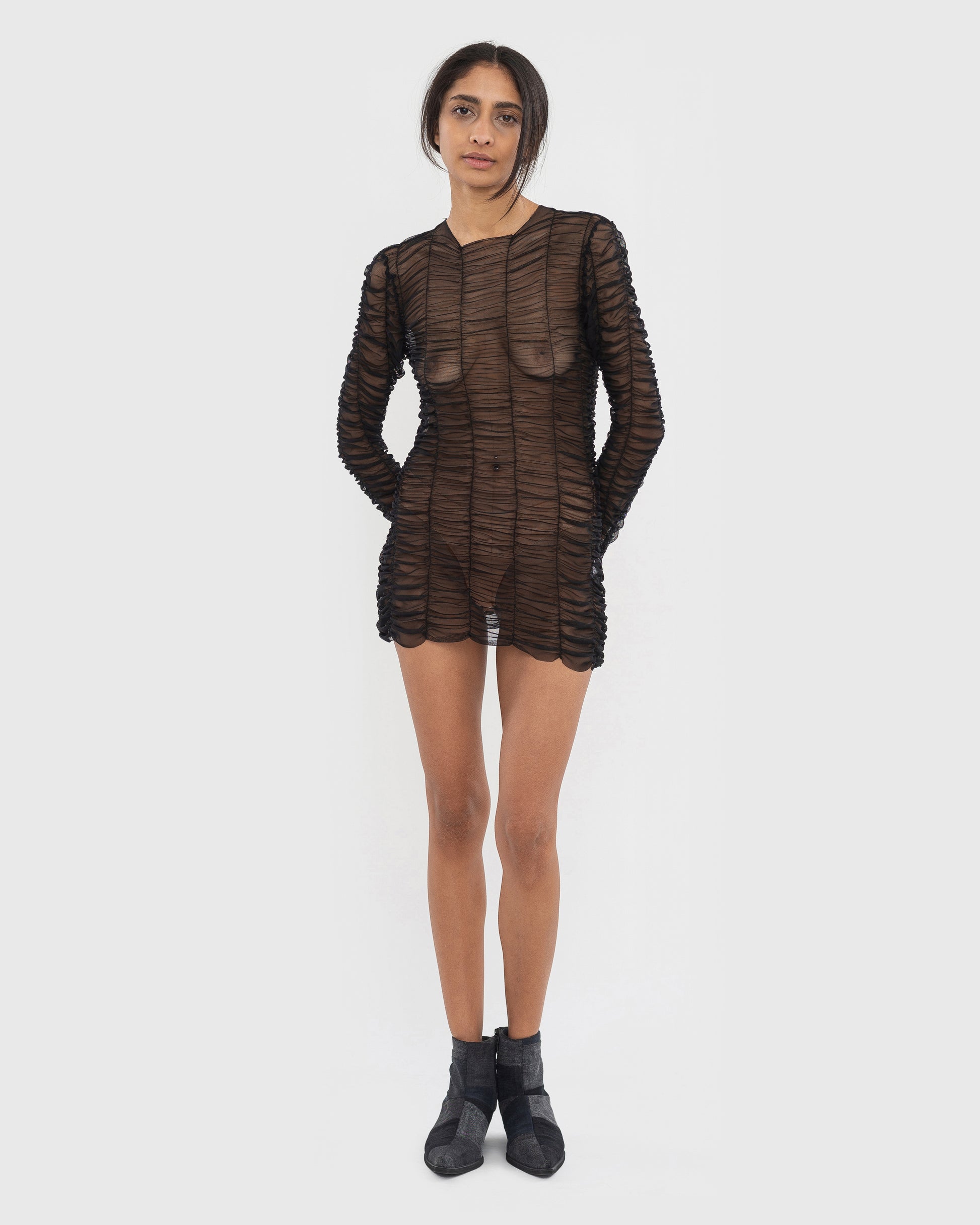 Buy Mesh Drape Longsleeve-Dress – Tops by Ksenia Schnaider | Ethical & Sustainable Fashion