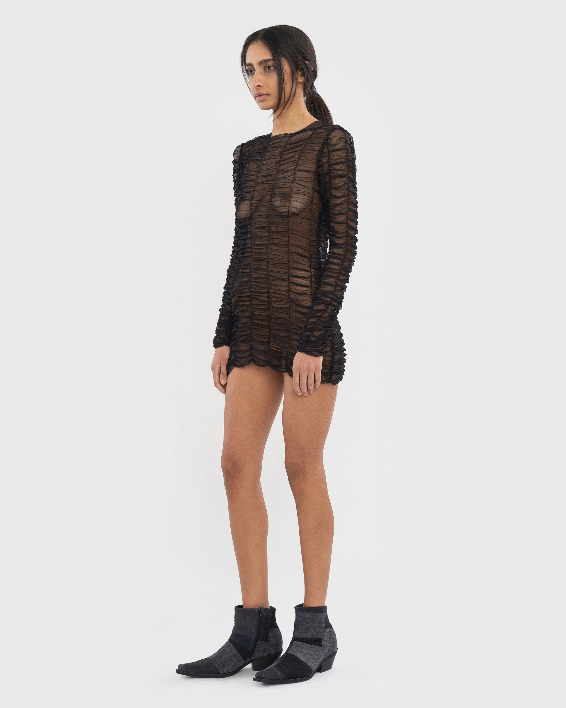 Buy Mesh Drape Longsleeve-Dress – Tops by Ksenia Schnaider | Ethical & Sustainable Fashion