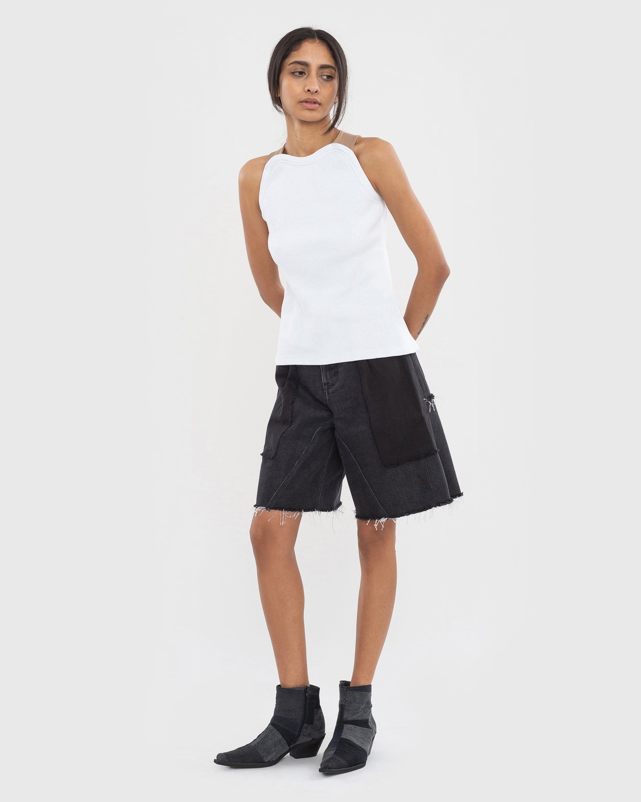 Buy Reworked Long Denim Shorts – Bottoms by Ksenia Schnaider | Ethical & Sustainable Fashion