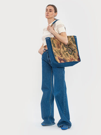 Denim Floral Tote Bag