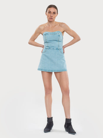 Denim Shortall with Skirt Detail