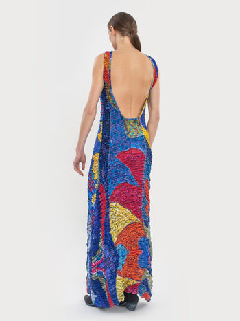 Draped Mosaic Mesh Sleeveless Maxi Dress