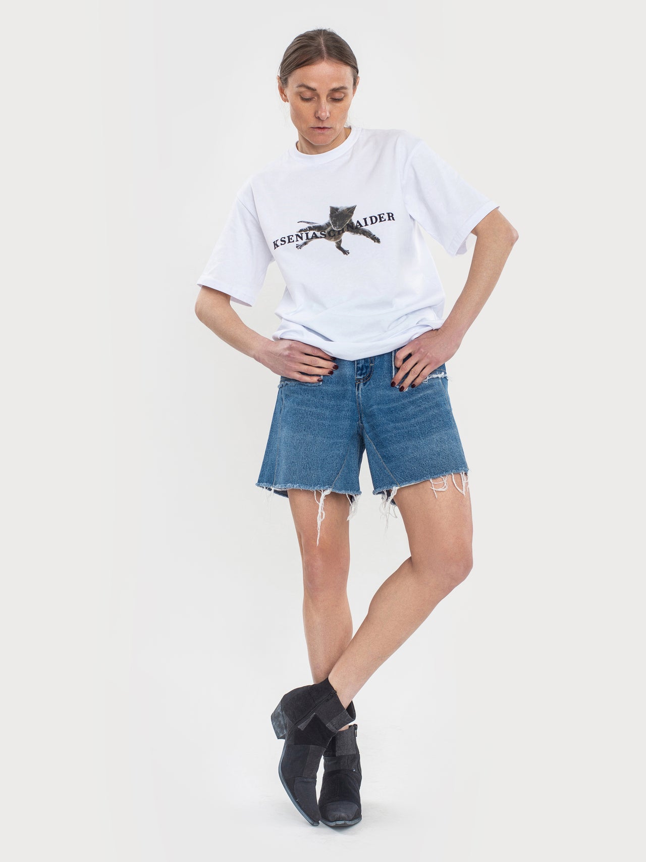 Buy Reworked Denim Shorts – Bottoms by Ksenia Schnaider | Ethical & Sustainable Fashion