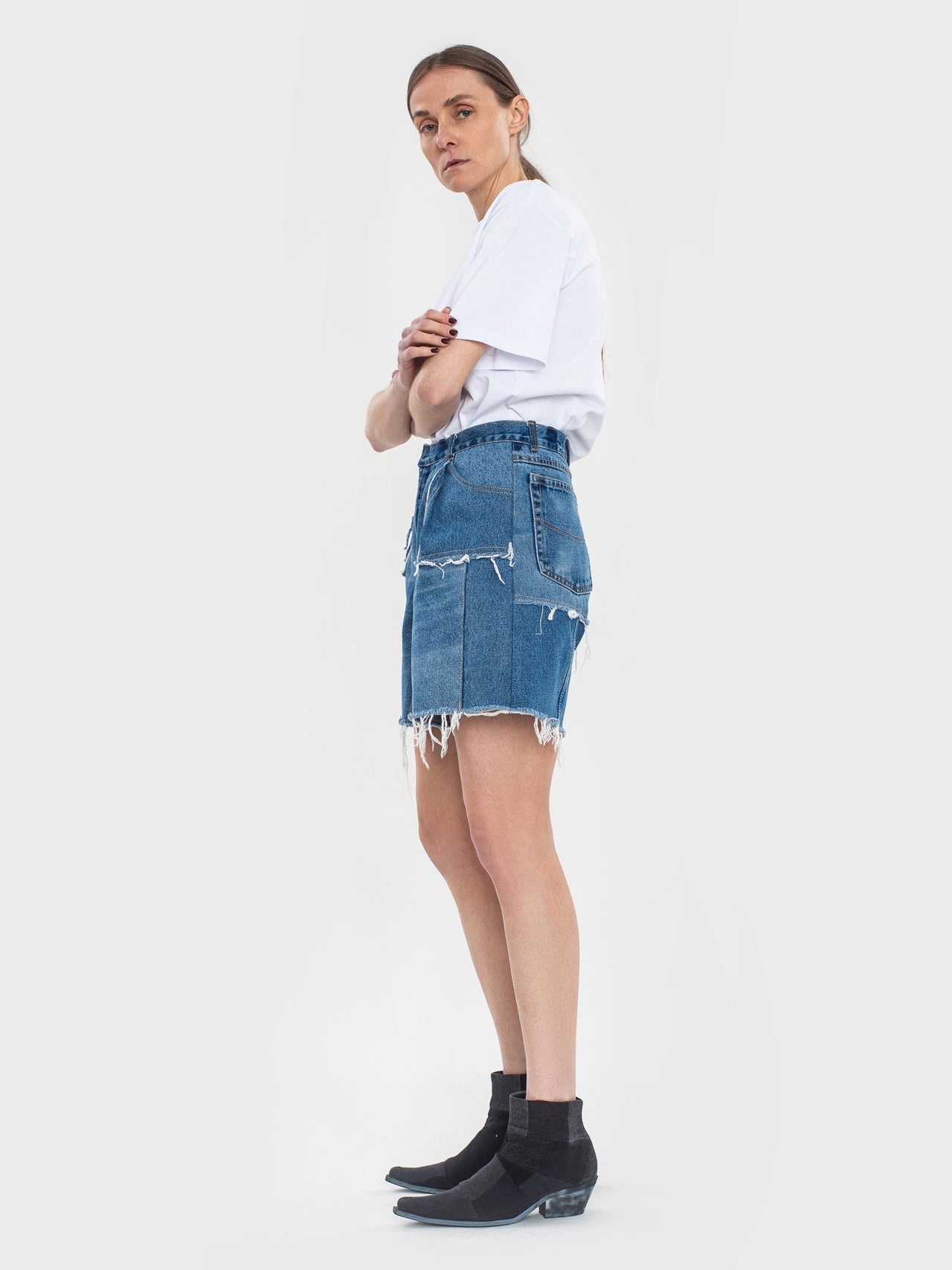 Buy Reworked Denim Shorts – Bottoms by Ksenia Schnaider | Ethical & Sustainable Fashion