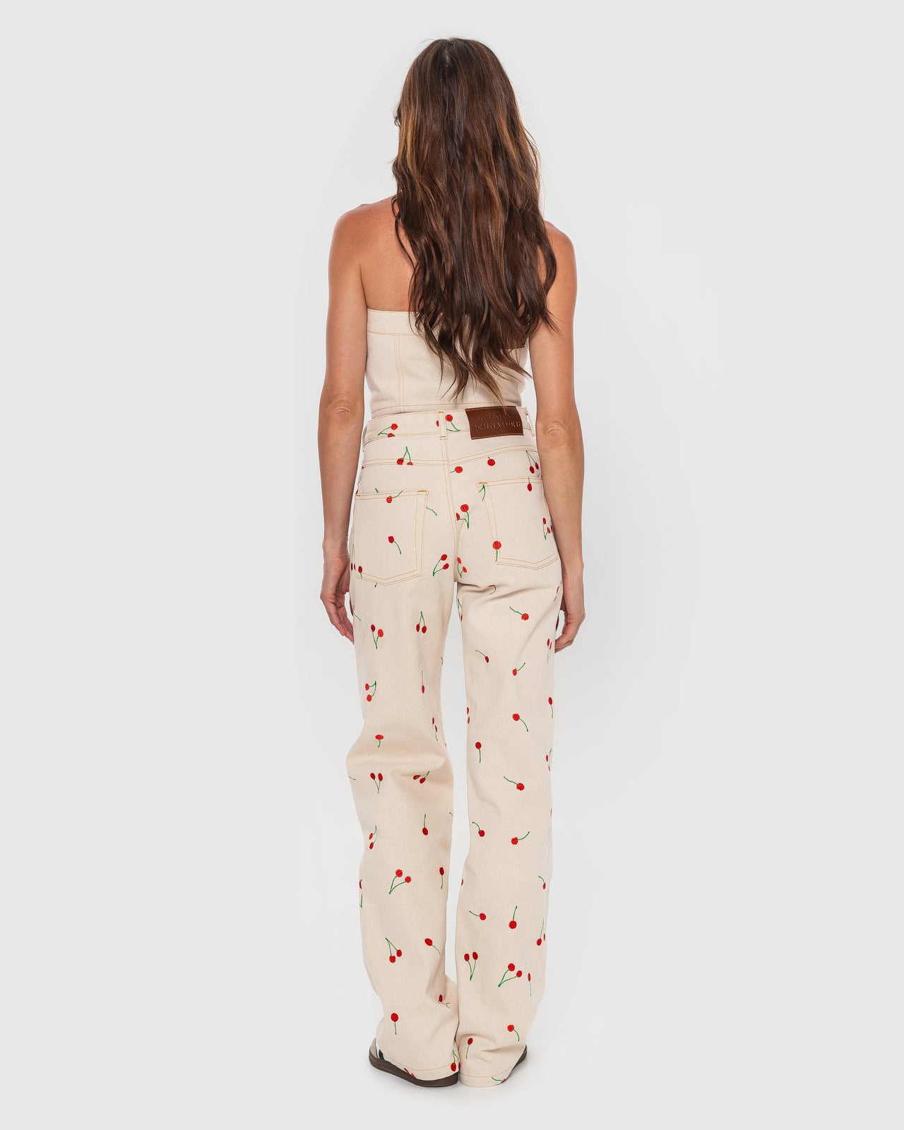 Jeans with Embroidered Cherries