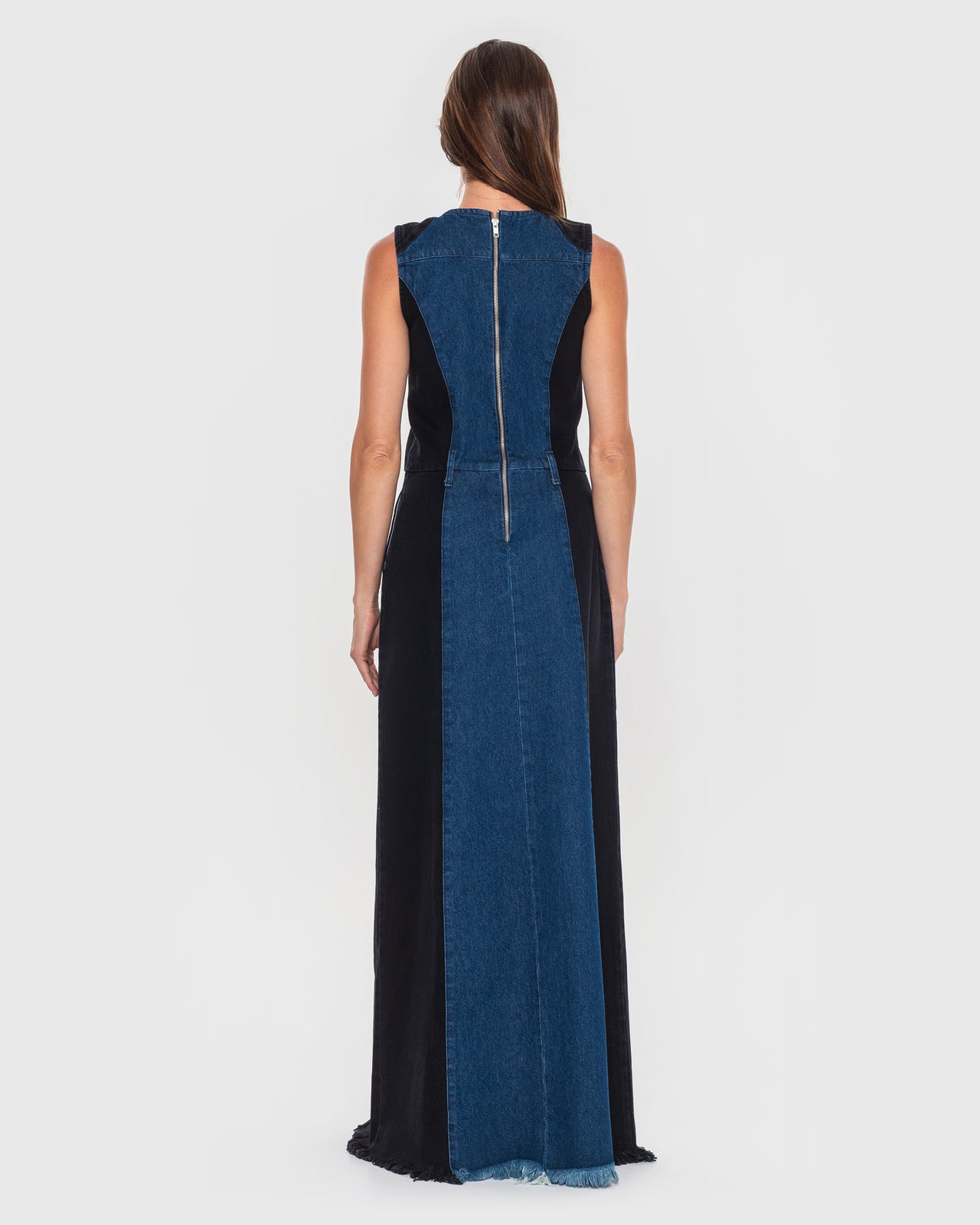 Denim Maxi Dress with Contrast Side Lines