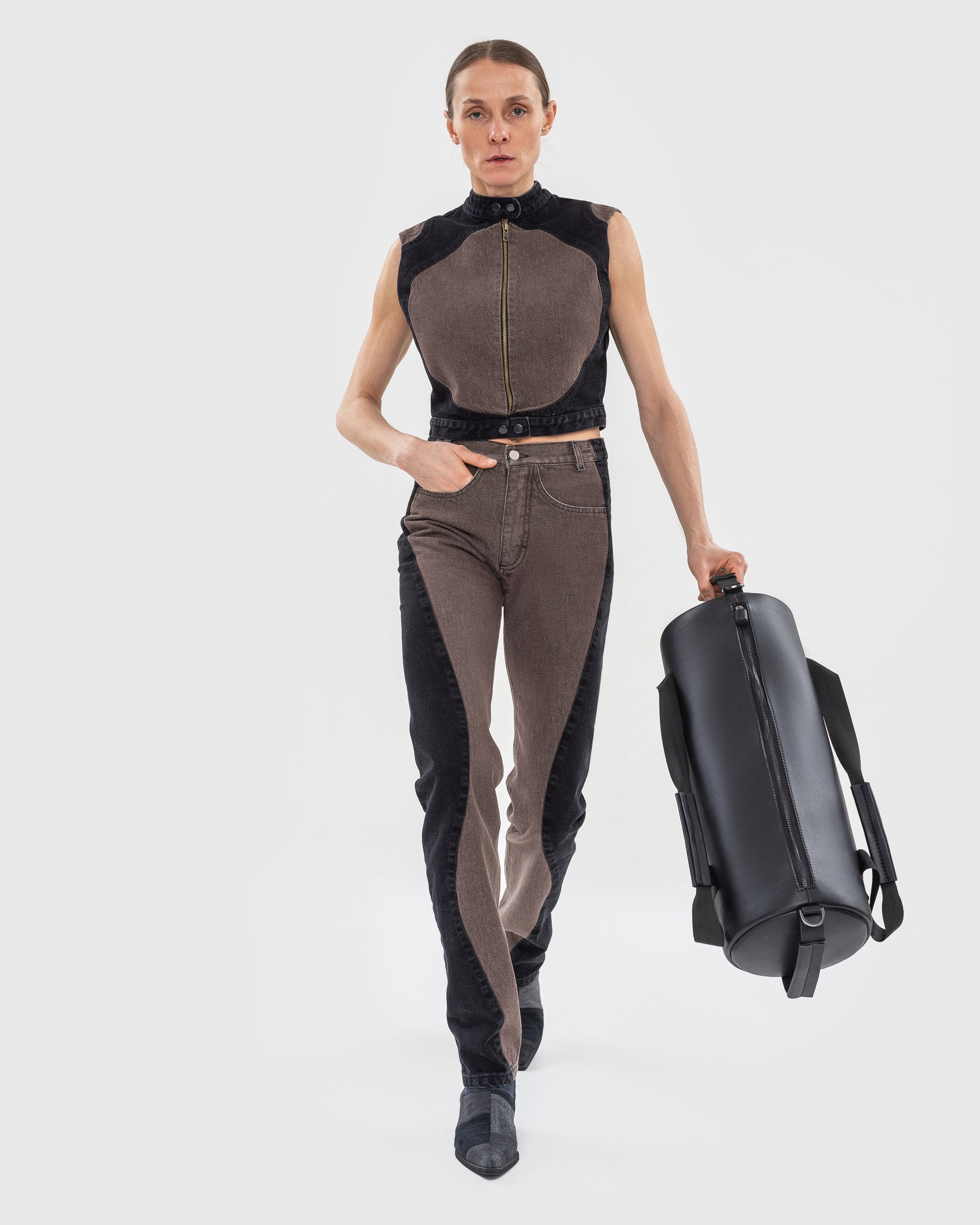 Buy Wavy Jeans with Contrast Side Lines – Bottoms by Ksenia Schnaider | Ethical & Sustainable Fashion