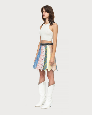 Buy Tie-Madness Skirt with Black Denim Belt – Bottoms by Ksenia Schnaider | Ethical & Sustainable Fashion