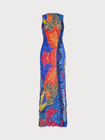 Draped Mosaic Mesh Sleeveless Maxi Dress