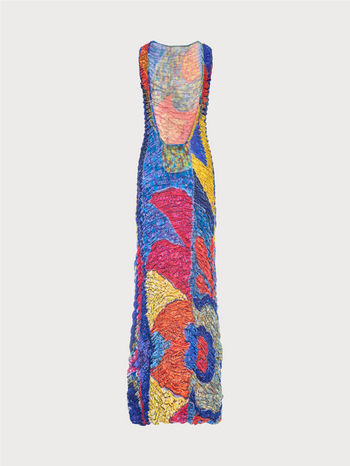 Draped Mosaic Mesh Sleeveless Maxi Dress