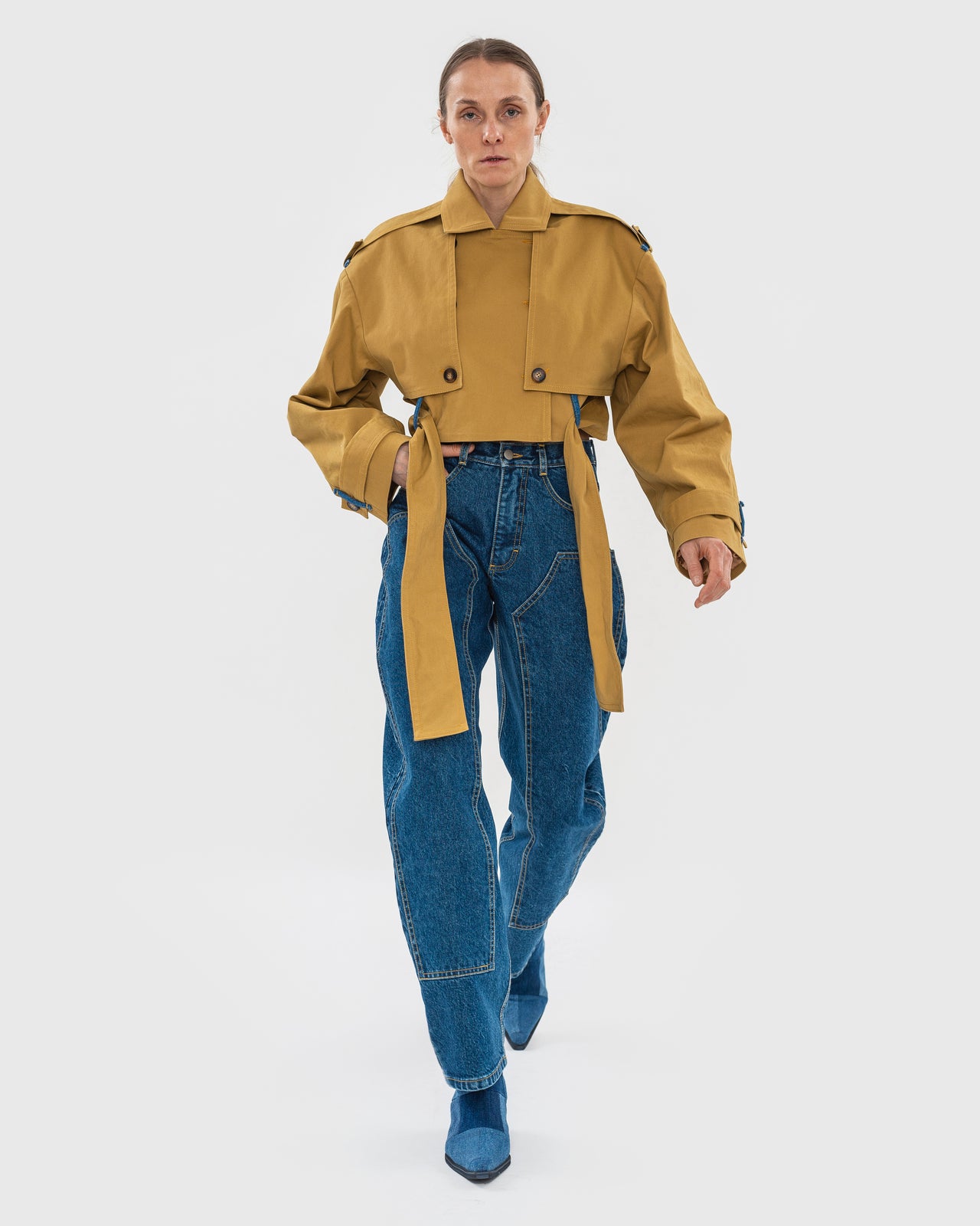 Reworked Trench Jacket with Denim Back Detail
