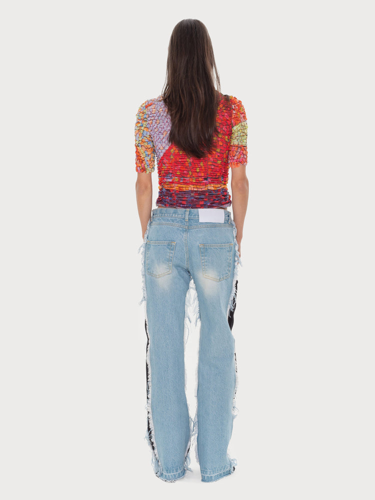 Back-Vintage Effect Jeans With Contrast Side Panels