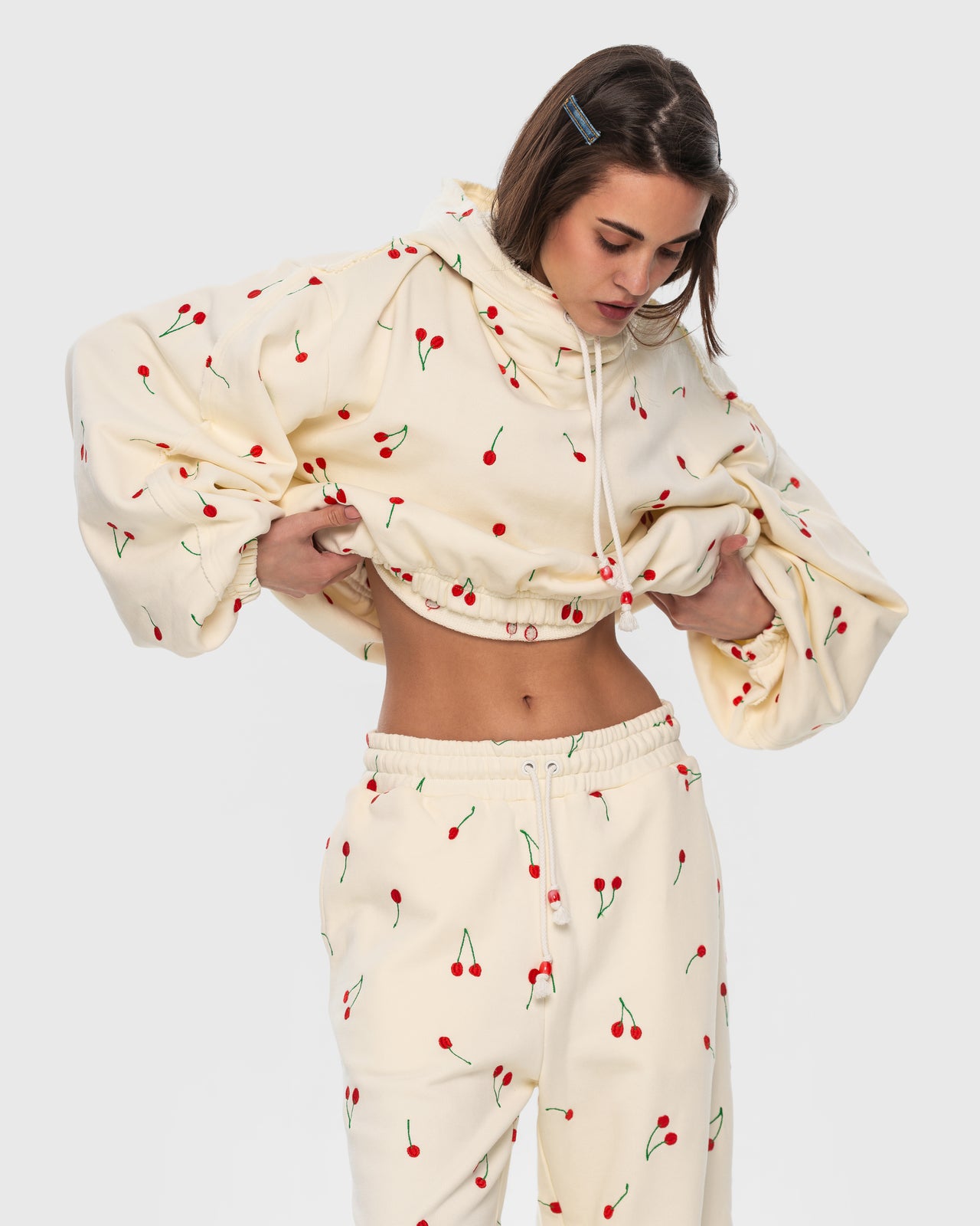 Joggers with Embroidered Cherries
