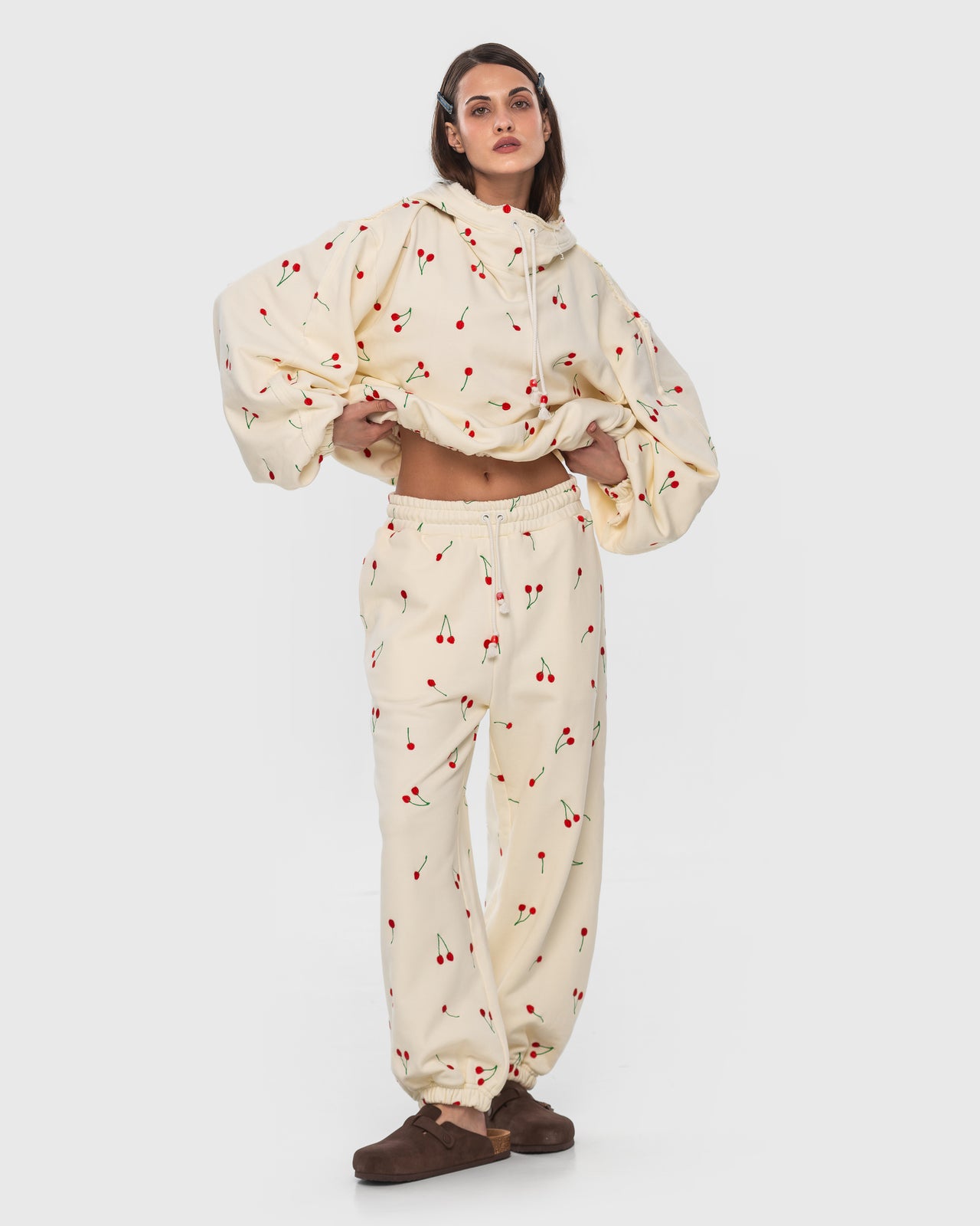 Joggers with Embroidered Cherries