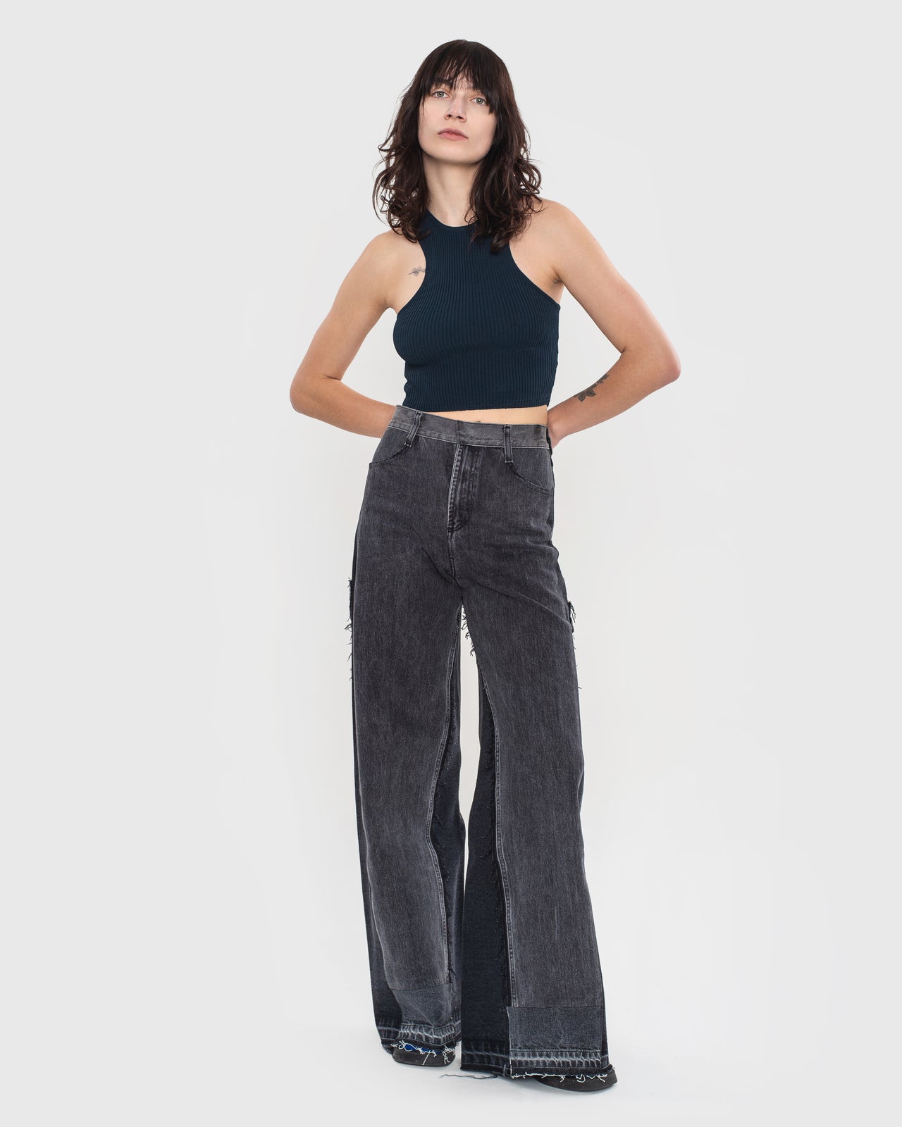 Buy Reworked Patchwork Wide Jeans – Bottoms by Ksenia Schnaider | Ethical & Sustainable Fashion