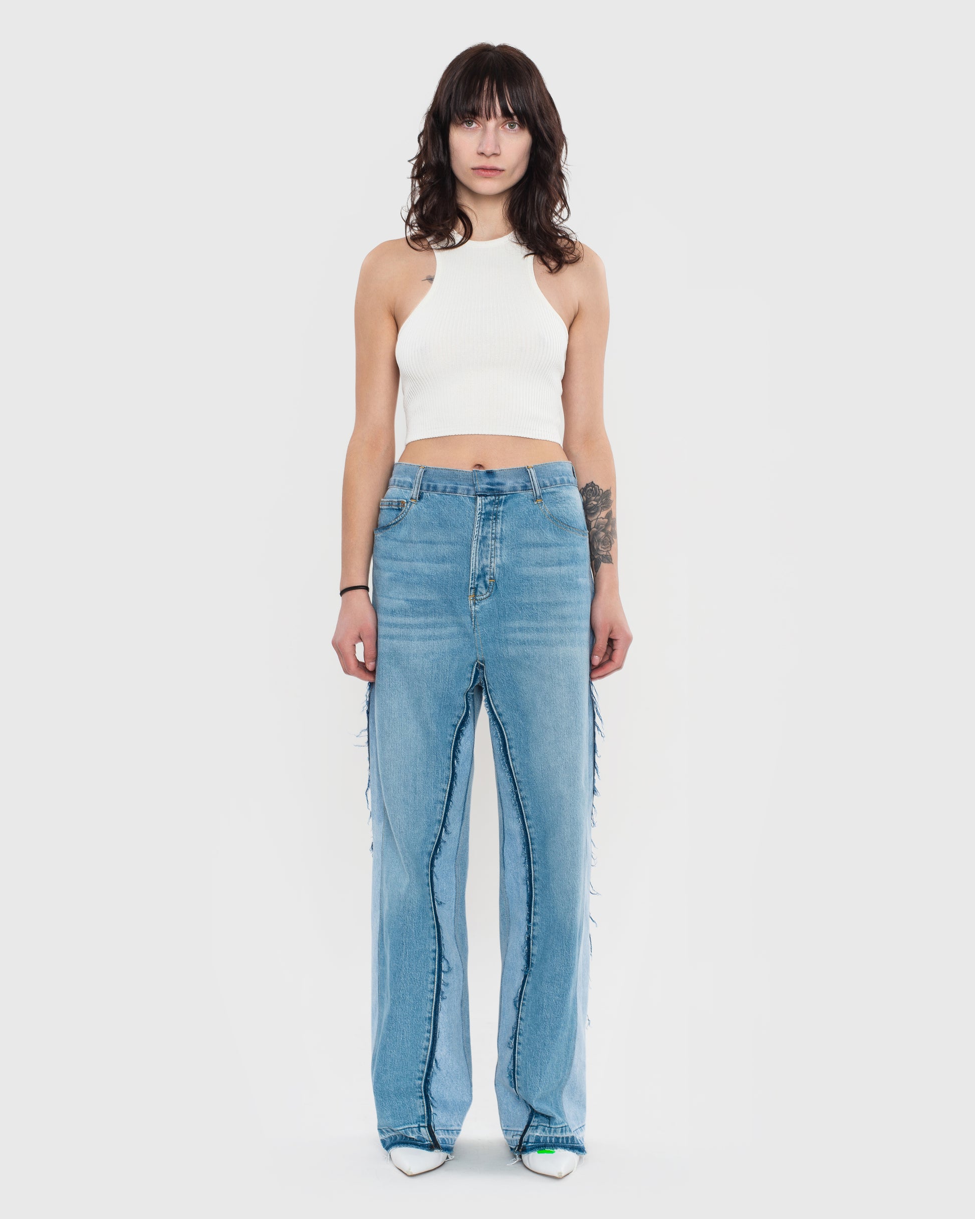 Buy Reworked Denim Wide Jeans – Bottoms by Ksenia Schnaider | Ethical & Sustainable Fashion