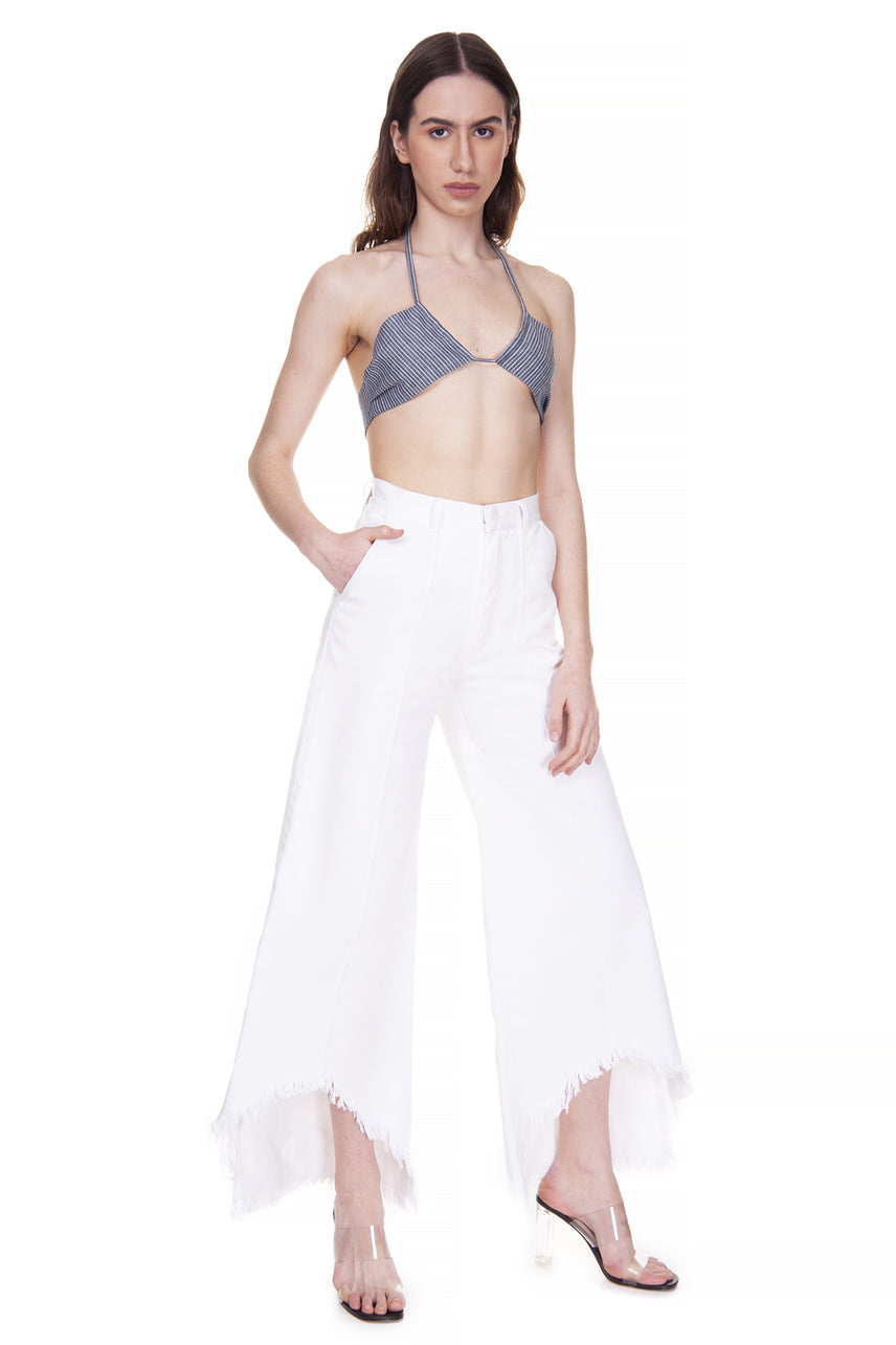 White Vika Jeans with Fringed Cutouts image