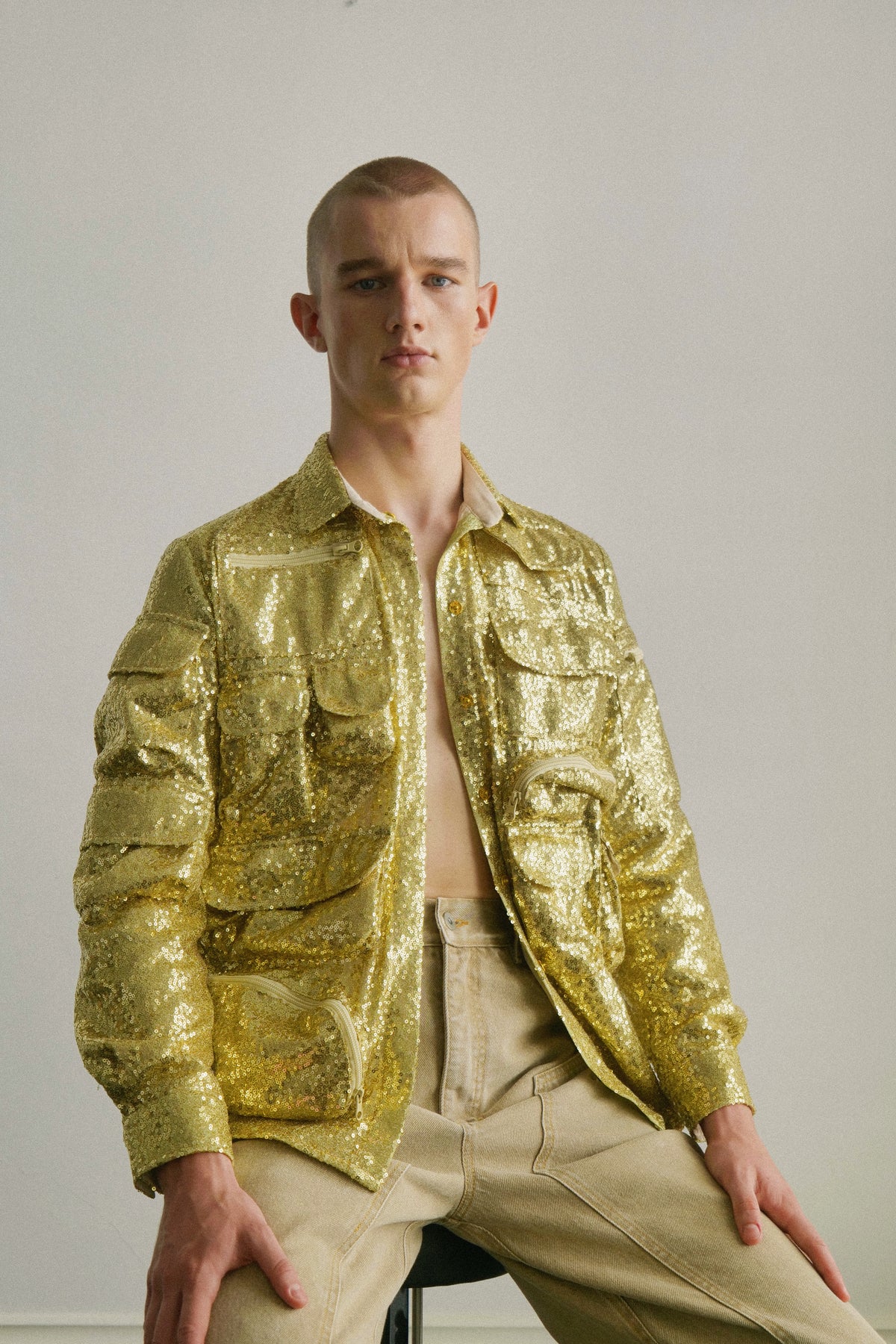 Buy Multipocket Utility Sequin Shirt – Tops by Ksenia Schnaider | Ethical & Sustainable Fashion