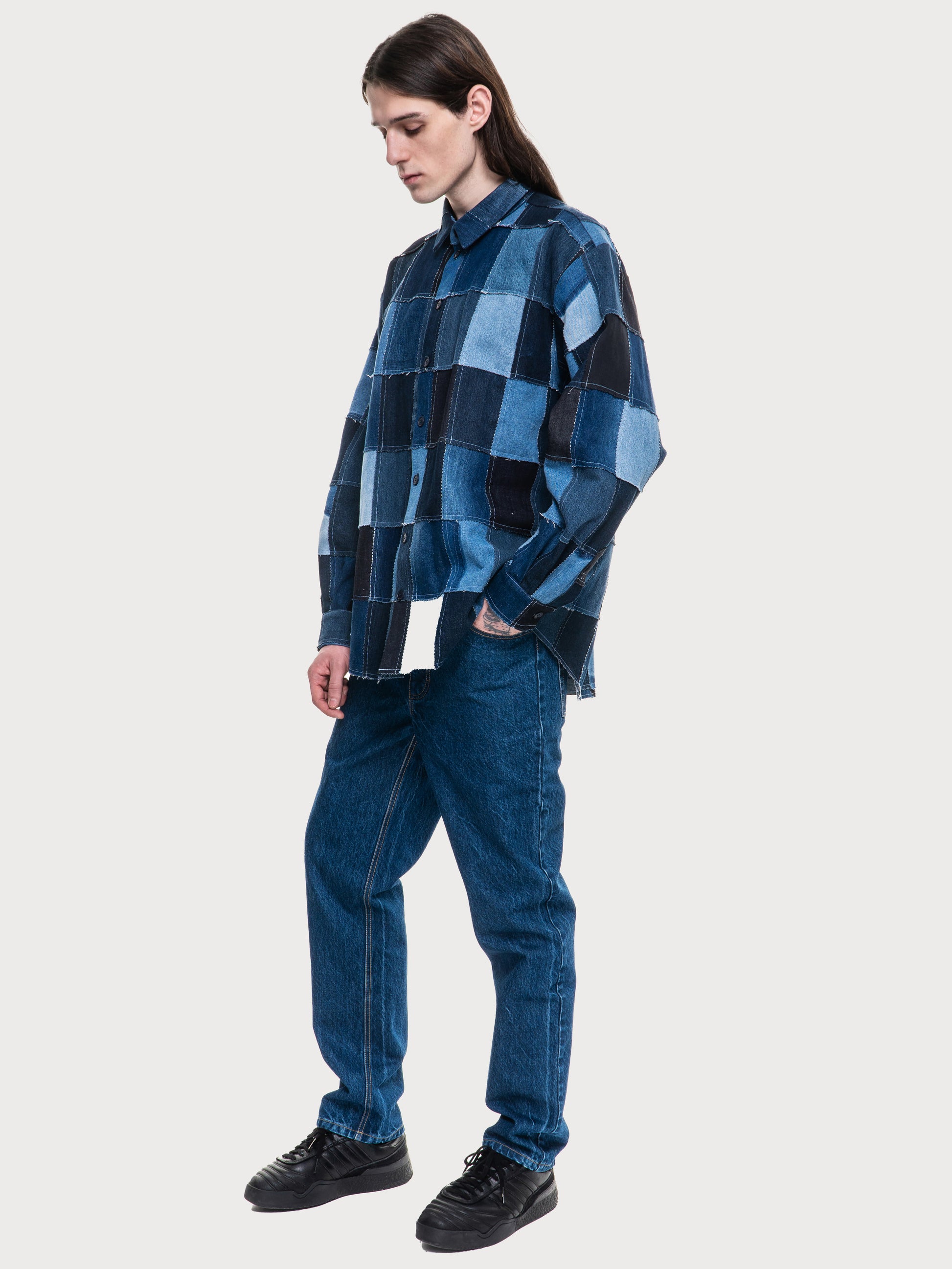 Buy Patchwork Blue Shirt – Tops by Ksenia Schnaider | Ethical & Sustainable Fashion