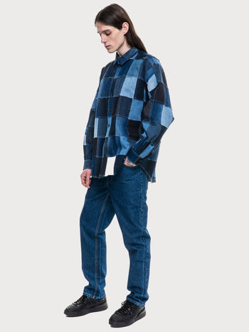 Buy Patchwork Blue Shirt – Tops by Ksenia Schnaider | Ethical & Sustainable Fashion