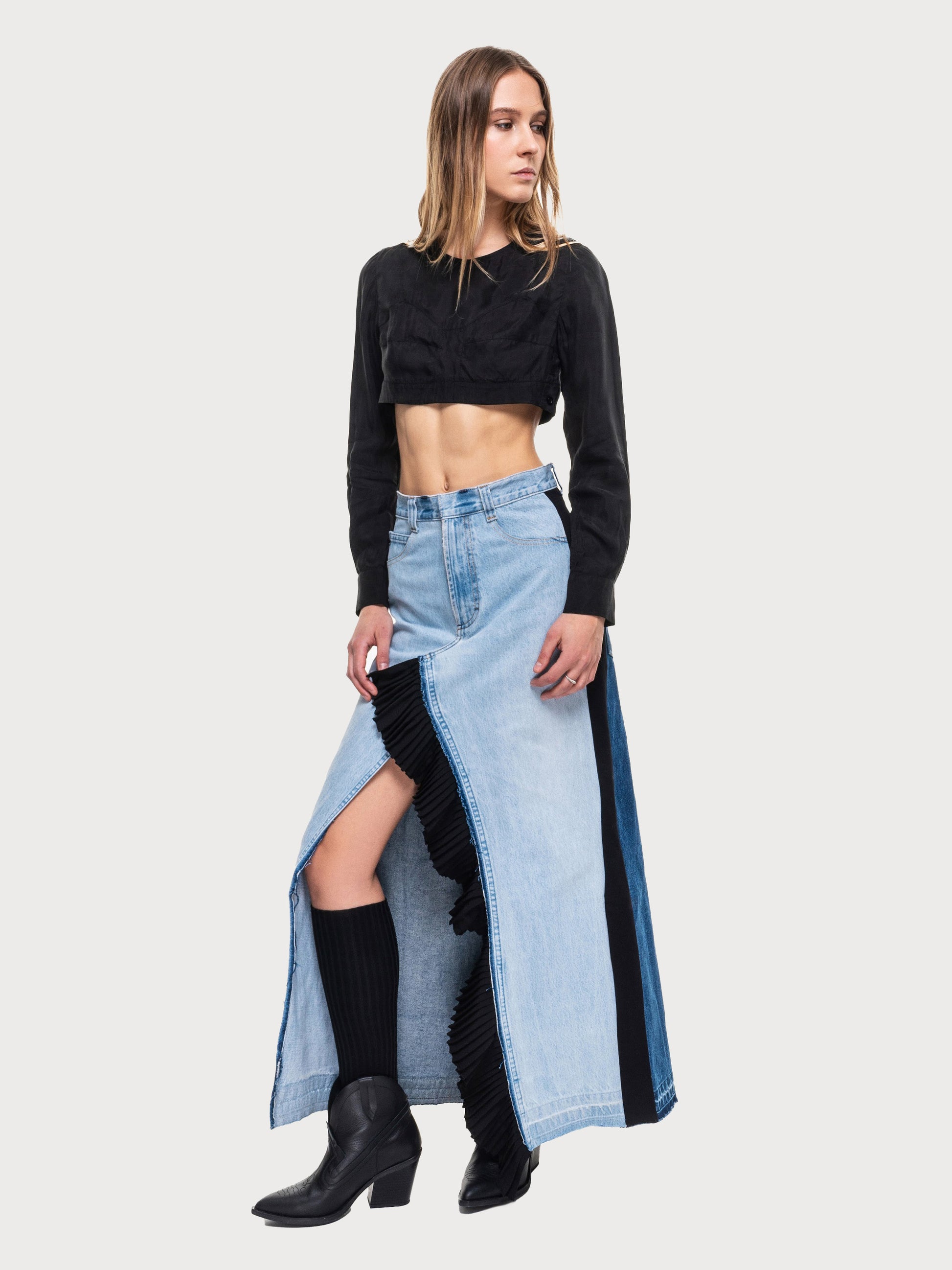 Buy Maxi Skirt With A Ruffled Slit – Bottoms by Ksenia Schnaider | Ethical & Sustainable Fashion