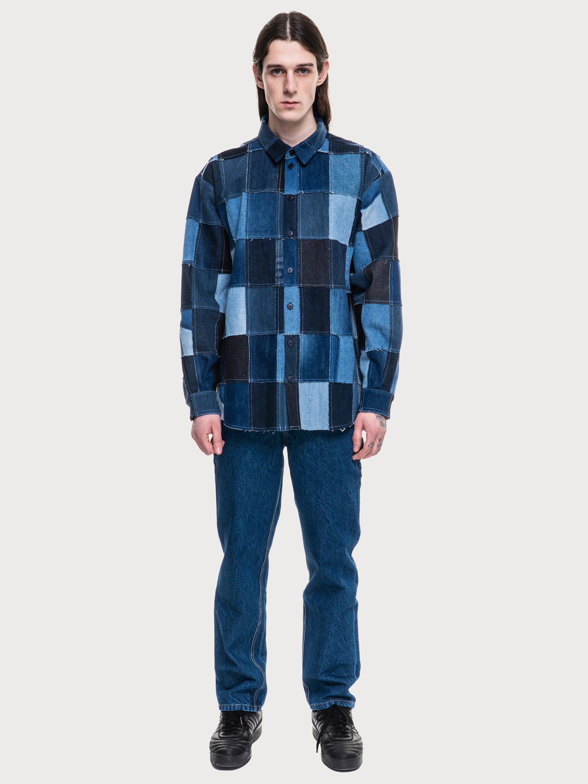 Buy Patchwork Blue Shirt – Tops by Ksenia Schnaider | Ethical & Sustainable Fashion
