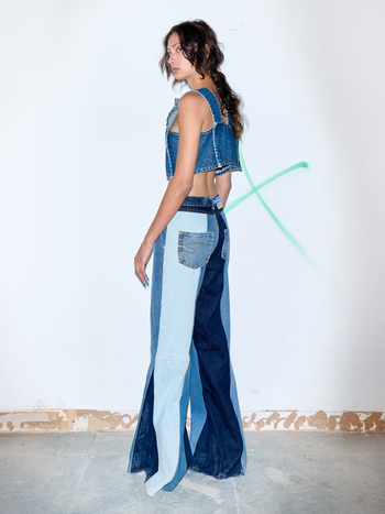 Reworked Striped Flared Jeans