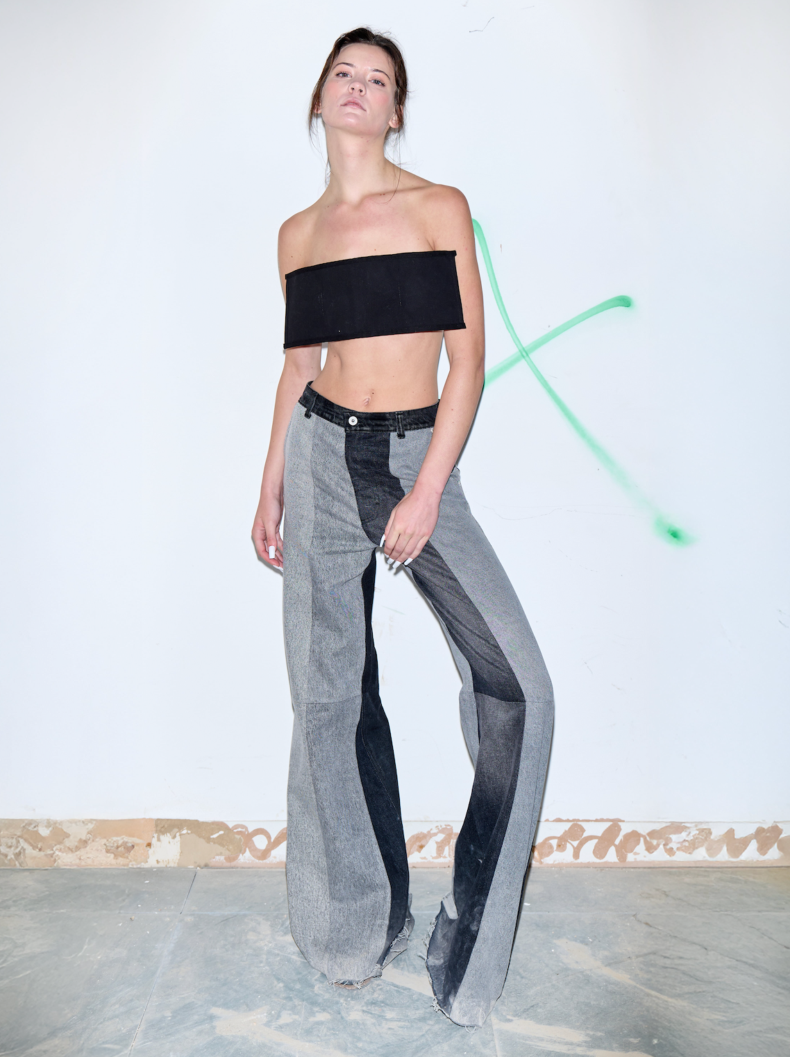 Reworked Striped Flared Jeans