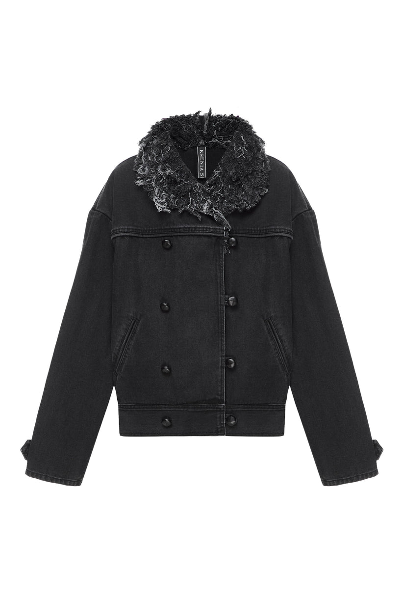 Black Denim Jacket with Denim Fur Collar image