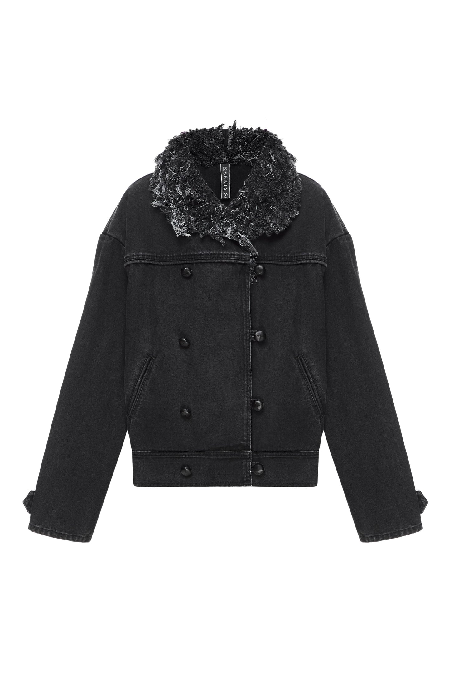 Black Denim Jacket with Denim Fur Collar – KSENIASCHNAIDER