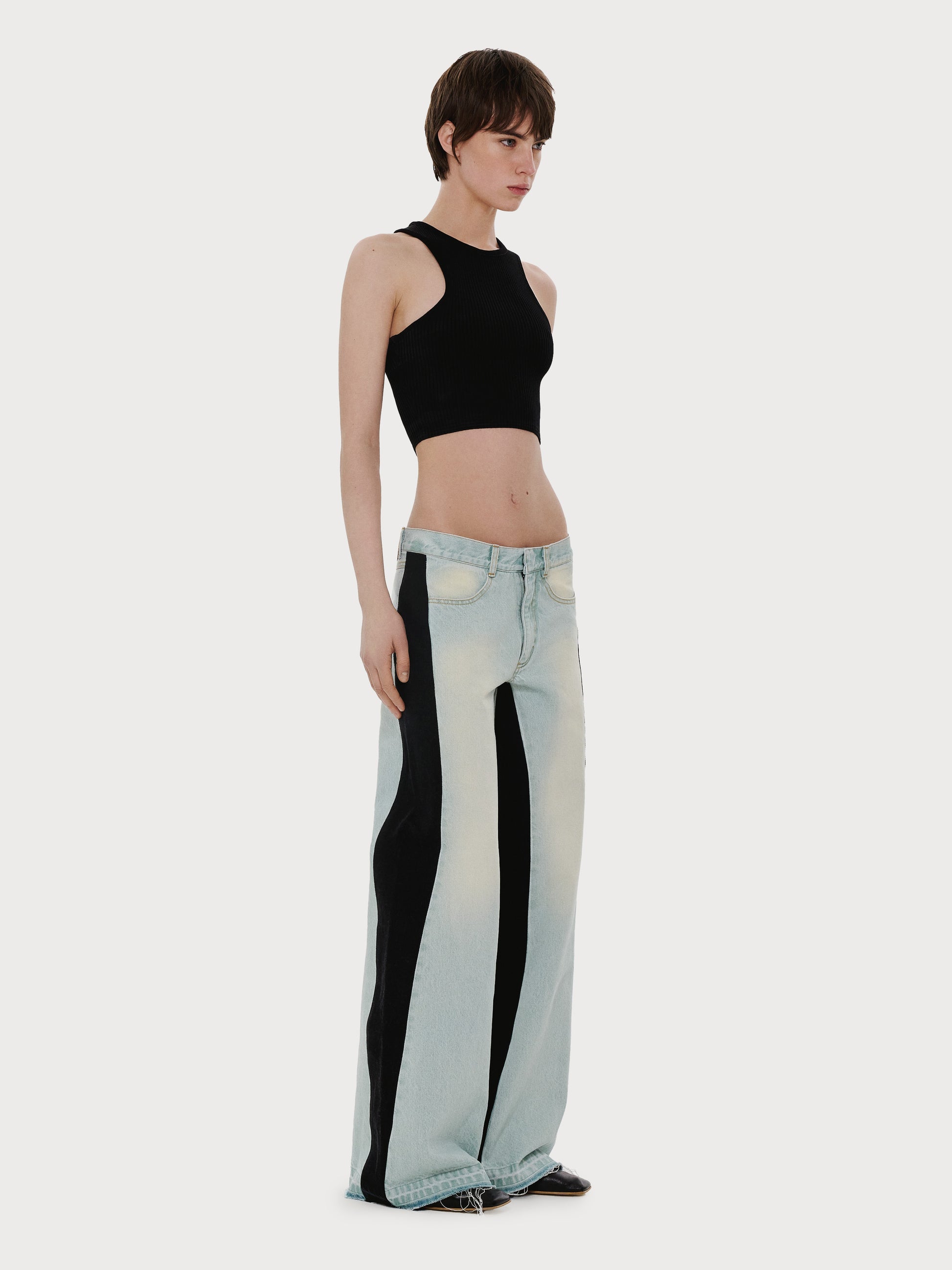 Buy Wide Jeans with Contrast Side Lines – Bottoms by Ksenia Schnaider | Ethical & Sustainable Fashion