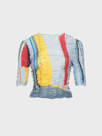 Draped Mosaic Mesh Crop Top