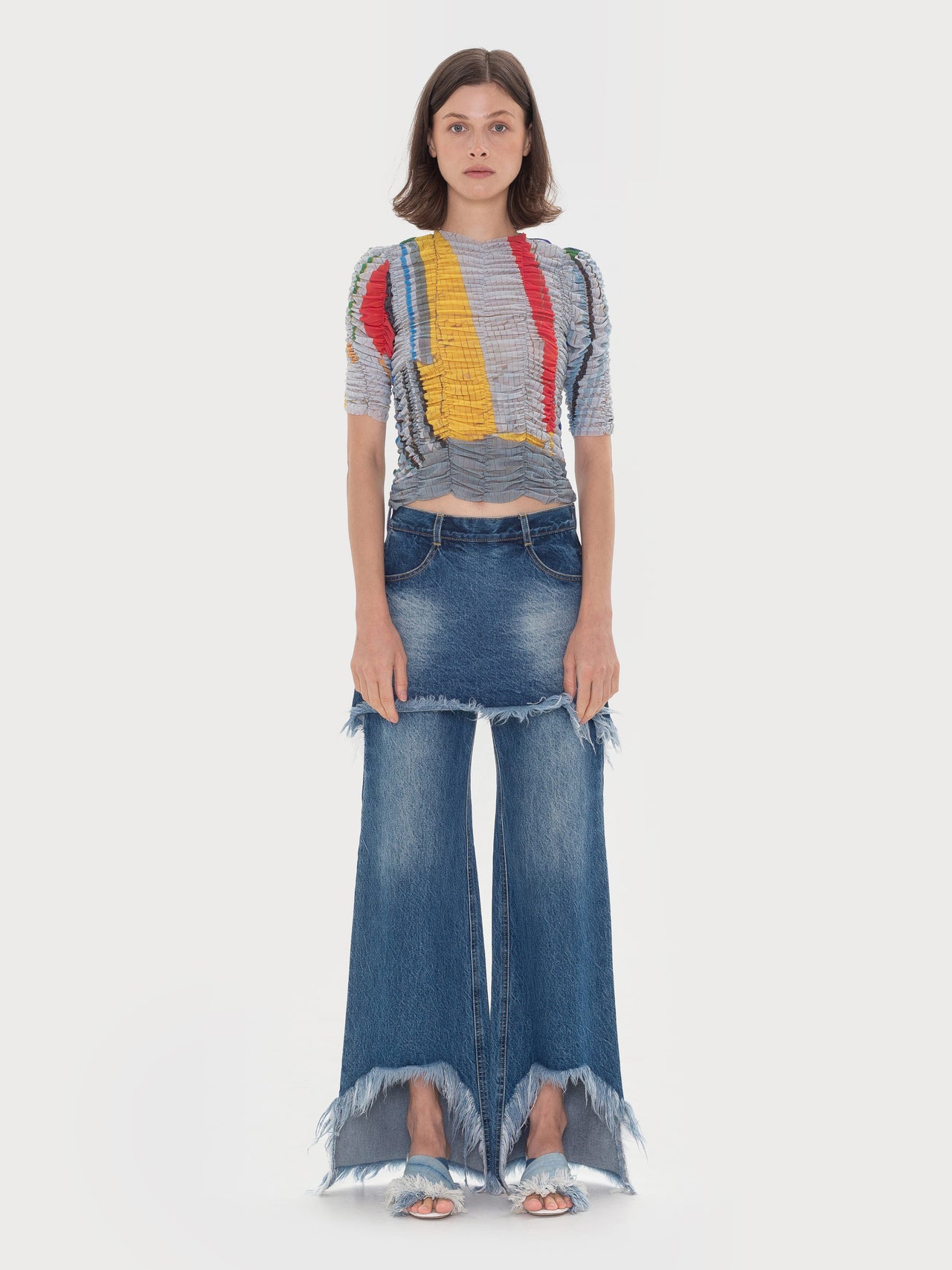 Draped Mosaic Mesh Crop Top