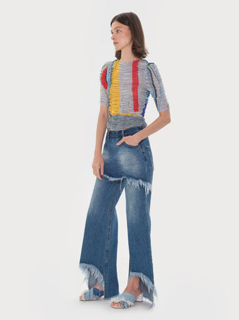Draped Mosaic Mesh Crop Top