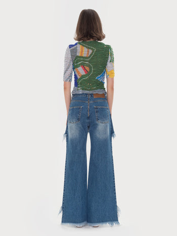 Draped Mosaic Mesh Crop Top