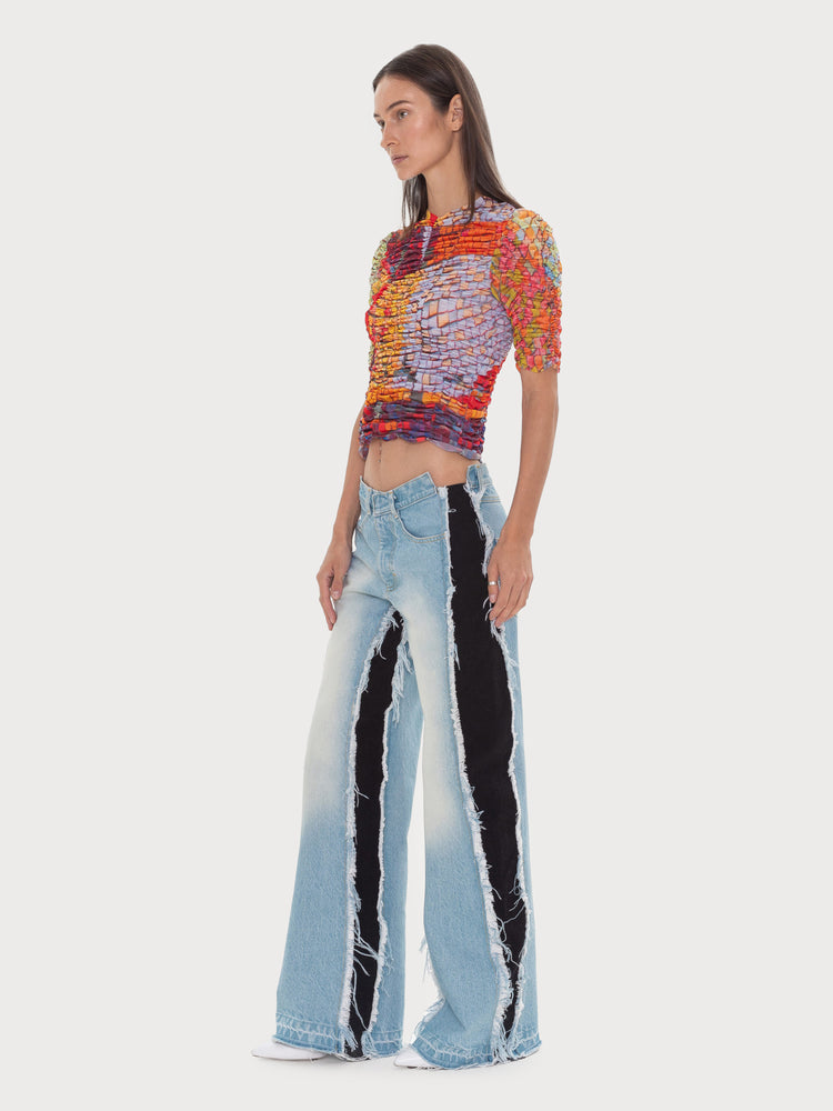 Side-Vintage Effect Jeans With Contrast Side Panels