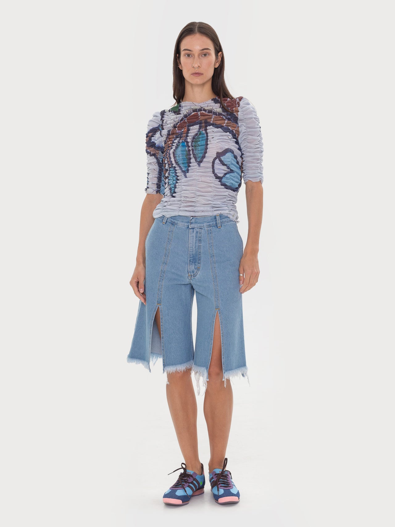 Draped Mosaic Mesh Crop Top