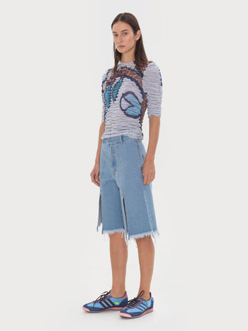 Draped Mosaic Mesh Crop Top