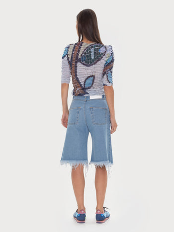 Draped Mosaic Mesh Crop Top