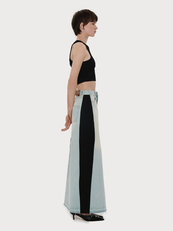 Buy Long Denim Skirt with Black Sides – Bottoms by Ksenia Schnaider | Ethical & Sustainable Fashion